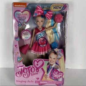 Jojo Siwa 10 inch singing dolls singing high top shoes pink. Pink cheerleading